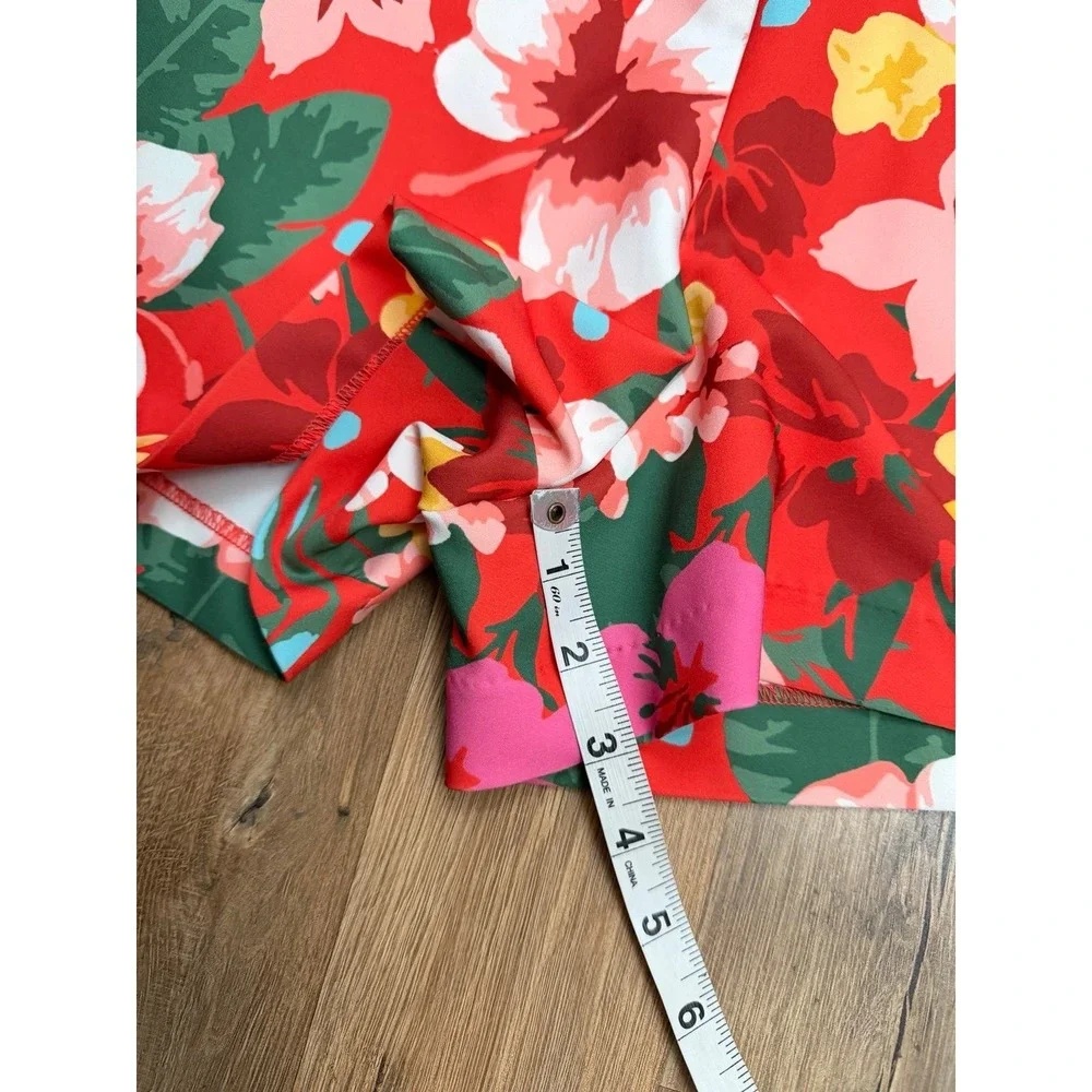 GB Girls Size 8 Floral Romper Red Ruffle Sleeve Belted Pockets Tropical